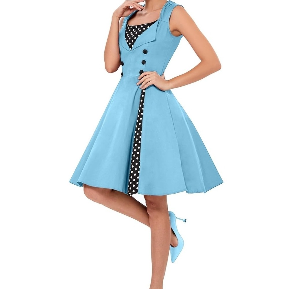 KillReal 1950s Polka Dot Lapel Patchwork Swing Rockabilly Retro Blue Black White